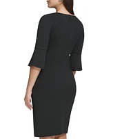 kensie Women's Bell-Sleeve Twist Sheath Dress