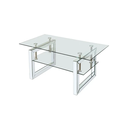 Simplie Fun W 39.4" X D 19.7" X H 17.7" Transparent Tempered Glass Coffee Table, Coffee Table