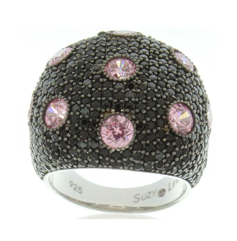 Suzy Levian New York Sterling Silver Cubic Zirconia Black and Pink Pave Oversized Dome Ring