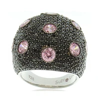 Suzy Levian Sterling Silver Cubic Zirconia Black and Pink Pave Oversized Dome Ring