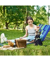 Inolait 3 Pieces Beach Lounge Chair Mat Set 2 Adjustable Lounge Chairs with Table Stripe