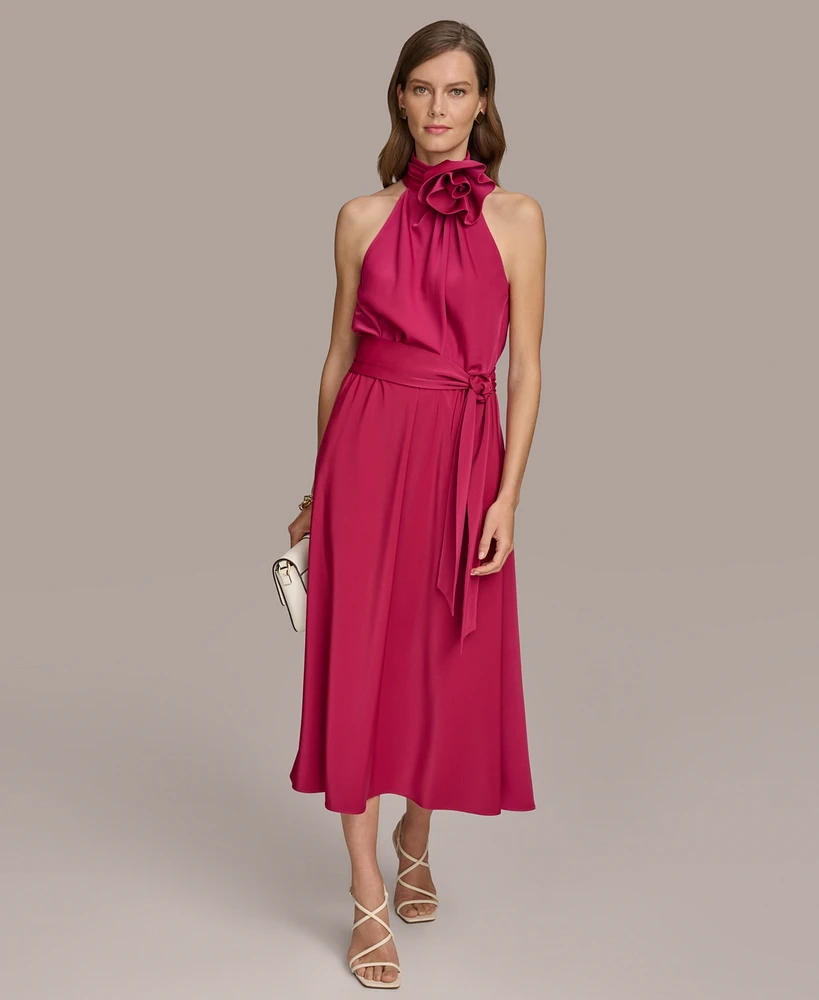 Donna Karan Women's Halter-Neck Sleeveless A-Line Midi Dress
