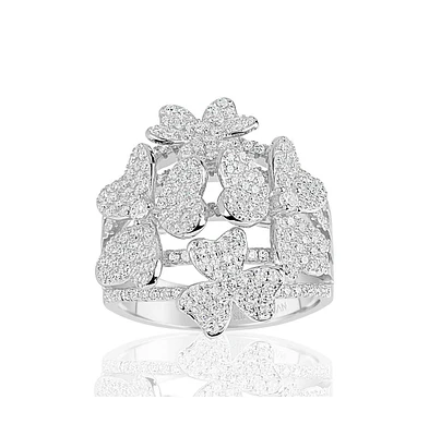 Suzy Levian Sterling Silver Cubic Zirconia Multi Flower Ring