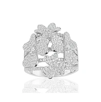 Suzy Levian New York Sterling Silver Cubic Zirconia Multi Flower Ring