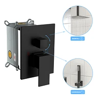 12" Rain Shower Head Systems With Waterfall Tub Spout, Matte Black, Ceiling Mounted Shower
