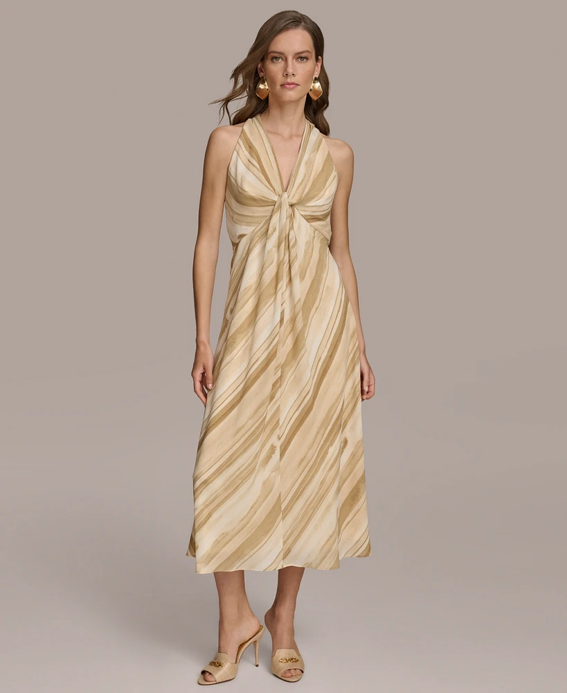 Donna Karan Women's V-Neck Sleeveless Chiffon A-Line Midi Dress