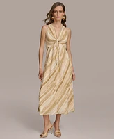 Donna Karan Women's V-Neck Sleeveless Chiffon A-Line Midi Dress