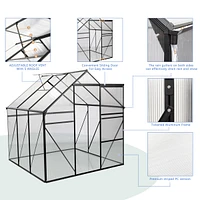6x6FT Black Polycarbonate Greenhouse with Raised Base and Anchor