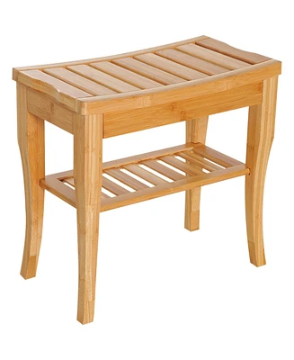 Simplie Fun 20" Bamboo Shower Bench With Storage Shelf