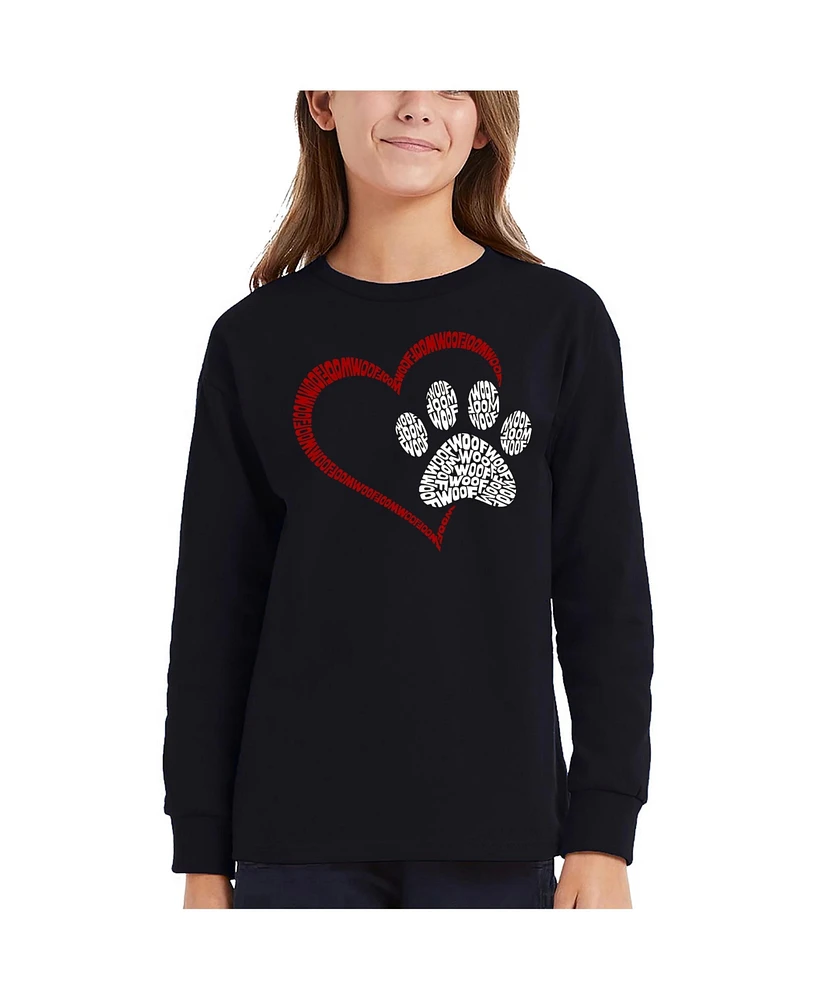 La Pop Art Girls Paw Heart Word Long Sleeve T-Shirt