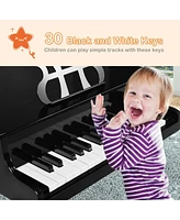 Sugift 30-Key Wood Toy Kids Grand Piano with Bench & Music Rack