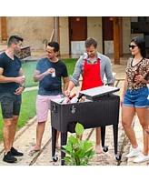 80QT Outdoor Party Portable Rattan Rolling Cooler Cart