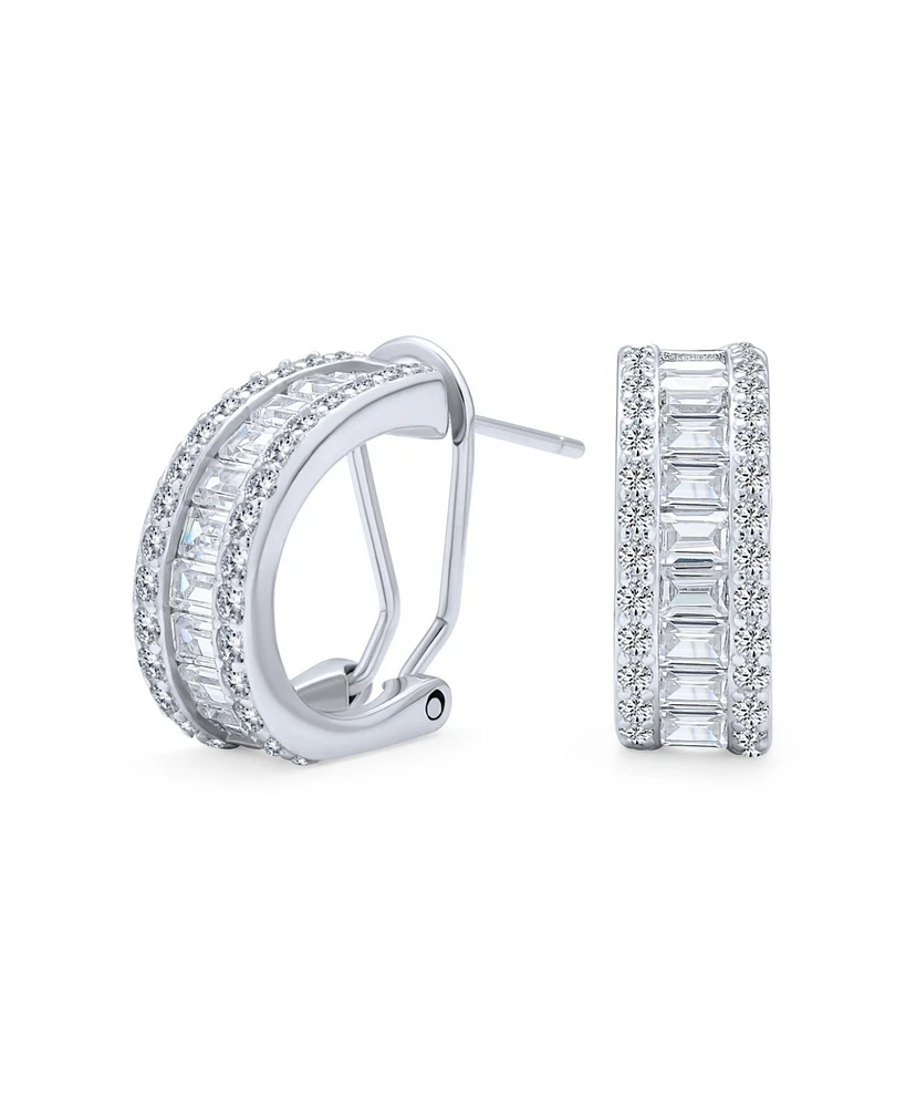 Bling Jewelry Holiday Baguette Cz Half Hoop Shrimp Style Earrings For Women Omega Back Sterling Silver