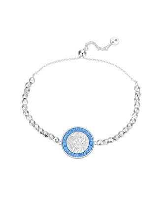 Unwritten Blue Enamel "Saint Christopher Protect Us" Beaded Bolo Bracelet