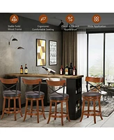 Sugift Set of 2 Bar Stools 360-Degree Swivel Dining Bar Chairs with Rubber Wood Legs