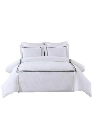 Egyptian Linens 100 Cotton Sadie Percale Embroidered Duvet Cover Set