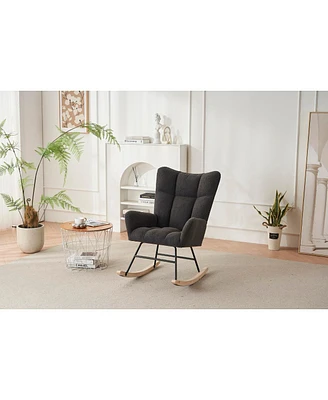 Simplie Fun Grey Teddy Fabric Rocking Chair with Solid Wood Legs