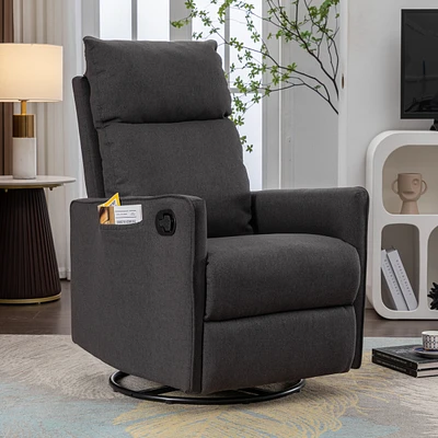 Simplie Fun Swivel Rocking Recliner Nursery Chair, Dark Gray