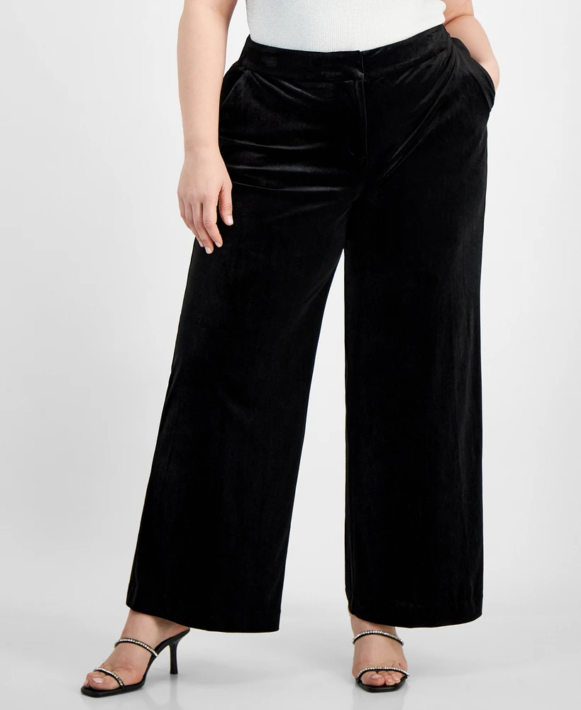 Tahari Asl Plus Velvet Mid-Rise Wide-Leg Pants