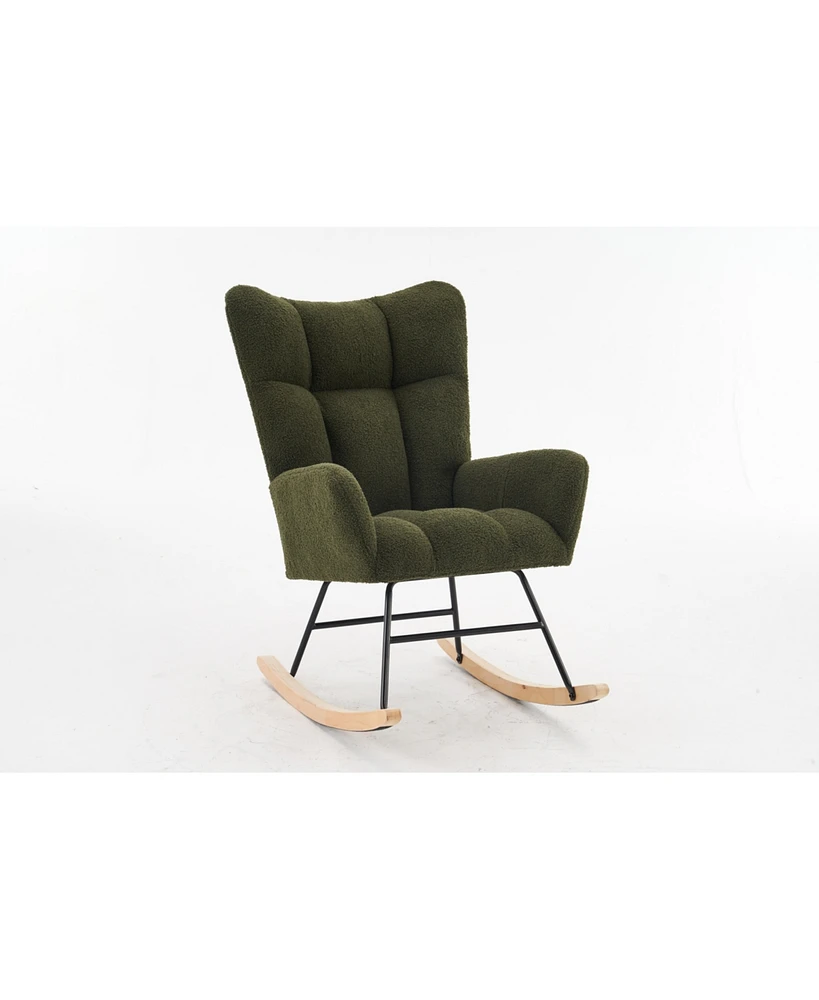 Simplie Fun Green Teddy Upholstered Reading Chair with Solid Wood Legs