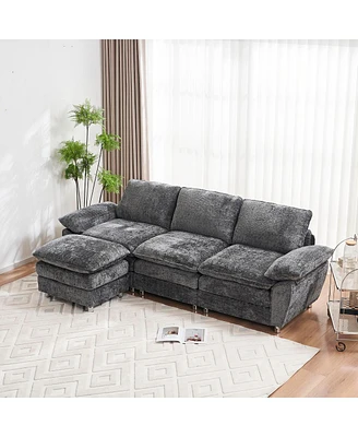 Streamdale Furniture Modern 3-Seat Sofa Couch With Ottoman, Dark Grey