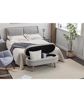 Velvet Fabric Storage Bench Bedroom Bench With Wood Legs For Living Room Bedroom Indoor, Light Gray