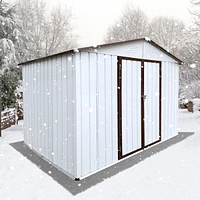 Metal Garden Sheds 10FTx8FT Outdoor Storage Sheds White+Coffee