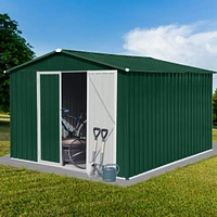 Streamdale Furniture Metal Garden Sheds 10FT×8FT Outdoor Storage Sheds Green + White