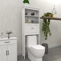 Over The Toilet Rack 2 - Tier Toilet Bathroom Spacesaver Storage Shelf With 2 Doors Wood Storage