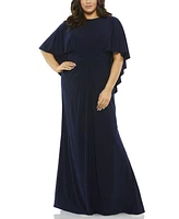 Mac Duggal Women's Jersey Cape Sleeve A Line Gown