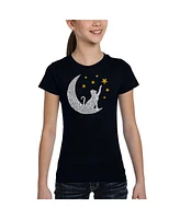 La Pop Art Girls Cat Moon Word T-Shirt