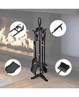 5 Pieces Rustic Heavy Duty Compact Wrought Iron Fireplace Tools Set