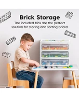 Iris Usa Fits 12" x 12" Paper 3-Tier Scrapbook Storage Unit with Organizer Top for Building Blocks Lego Papers, White/Clear