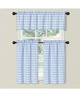 Kate Aurora Living Country Farmhouse Blue Plaid Gingham 3 Pc Kitchen Curtain Tier & Valance Set - 56 in. W x 36 in. L