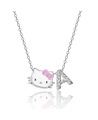 Hello Kitty Sanrio Silver Plated Enamel Pave Initial Slider Necklace