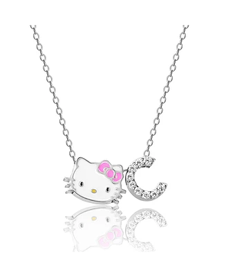 Hello Kitty Sanrio Silver Plated Enamel Pave Initial Slider Necklace