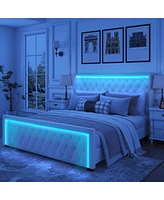 Streamdale Furniture Grey Velvet King Bed Frame with Led Headboard