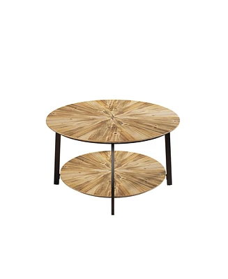 Simplie Fun Double Layer Round Coffee Table with Metal Legs