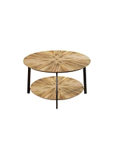 Simplie Fun Double Layer Round Coffee Table with Metal Legs