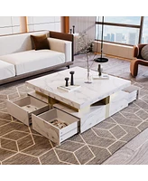 Modern Black Square Storage Coffee Table With 4 Drawers