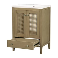 Rattan Bathroom Vanity with Storage Cabinet