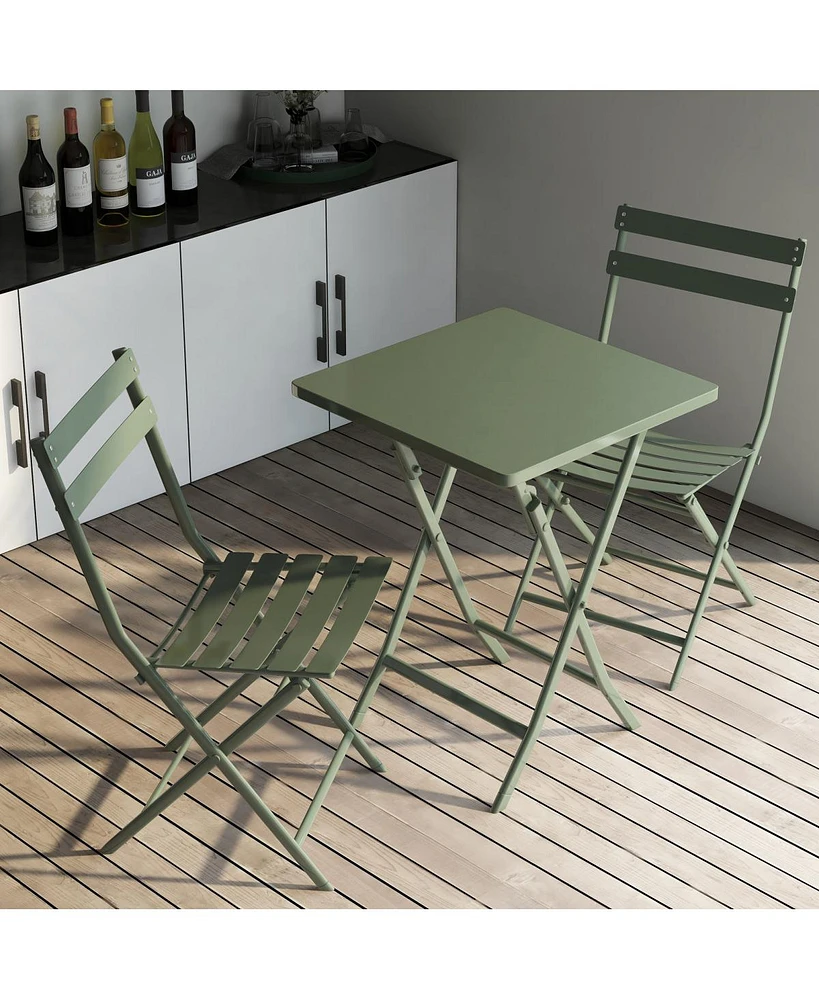 Simplie Fun 3 Piece Patio Bistro Set Of Foldable Squaretable And Chairs, Dark Greem