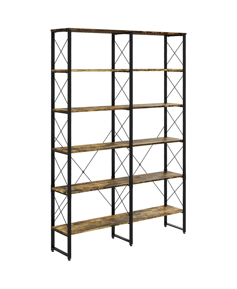 Homcom 5-tier Bookshelf Bookcase with Steel Frame, Rustic Brown