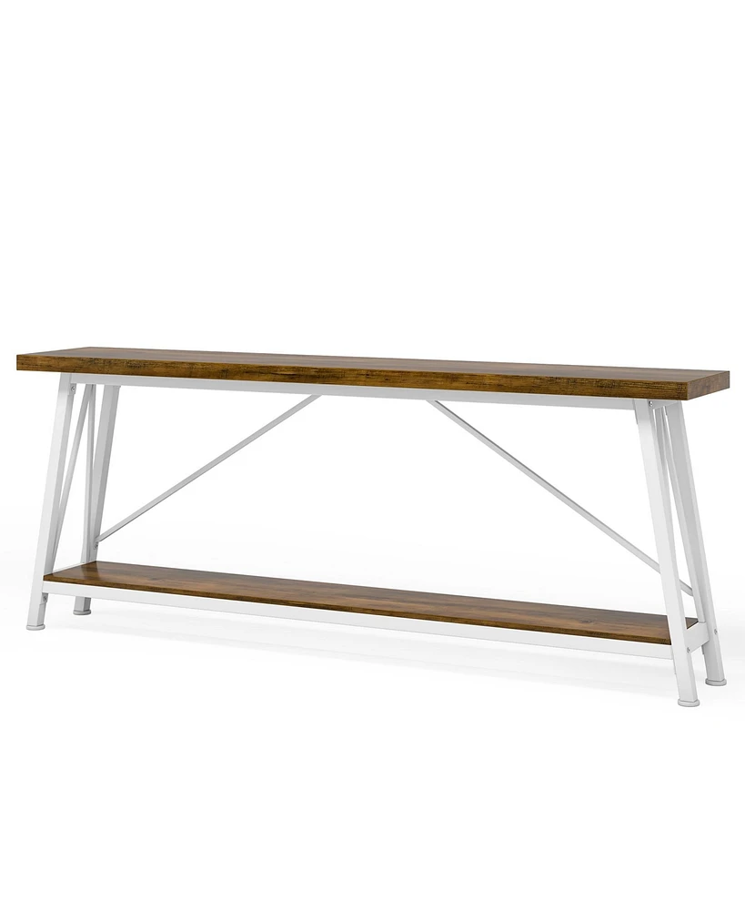 Tribesigns 70.9 Inches Extra Long Sofa Table Behind Couch, Industrial Entry Console Table for Hallway, Entryway, Living Room, Light Brown and White