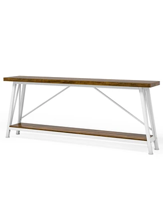 Tribesigns 70.9 Inches Extra Long Sofa Table Behind Couch, Industrial Entry Console Table for Hallway, Entryway, Living Room, Light Brown and White