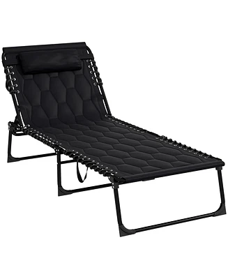 Outsunny Folding Chaise Lounge, Padded Reclining Tanning Chair, Black