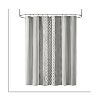 Home Outfitters Gray 100% Cotton Printed Shower Curtain with Chenille 72" W x L, for Bathrooms, Mid-Century