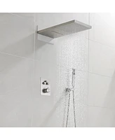 Mondawe 22" Wall Mounted Thermostatic Shower System Set with Handheld Spray, Brushed Nickel