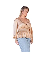 Standards & Practices Plus Satin V-Neck Long Sleeves Blouse