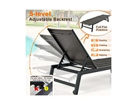 Slickblue Patio Pe Rattan Chaise Lounge with 5-Level Backrest and Wheels-Brown
